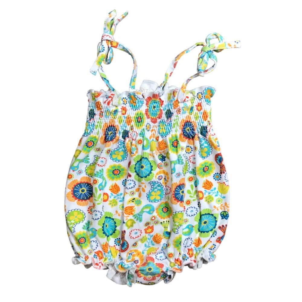 Zutano Baby Knit Romper Bubble Girls 12 Mo 100% Cotton Multicolor Floral Ruffle